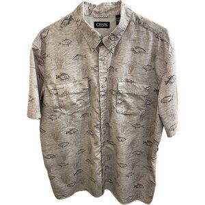 Chaps Mens Shirt Size XXL Beige Lake Fish Vented Fishing Short Sleeve Shirt